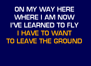 ON MY WAY HERE
WHERE I AM NOW
I'VE LEARNED T0 FLY
I HAVE TO WANT
TO LEAVE THE GROUND