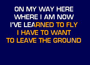 ON MY WAY HERE
WHERE I AM NOW
I'VE LEARNED T0 FLY
I HAVE TO WANT
TO LEAVE THE GROUND