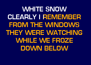 WHITE SNOW
CLEARLY I REMEMBER
FROM THE WINDOWS

THEY WERE WATCHING
WHILE WE FROZE
DOWN BELOW