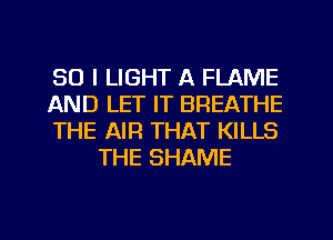 SO I LIGHT A FLAME

AND LET IT BREATHE

THE AIR THAT KILLS
THE SHAME