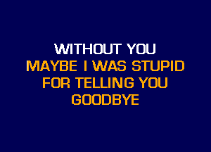 WITHOUT YOU
MAYBE I WAS STUPID

FOR TELLING YOU
GOODBYE