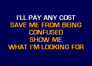 I'LL PAY ANY COST
SAVE ME FROM BEING
CONFUSED
SHOW ME
WHAT I'M LOOKING FOR