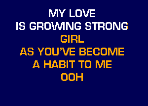 MY LOVE
IS GROWING STRONG
GIRL
AS YOU'VE BECOME
A HABIT TO ME
00H