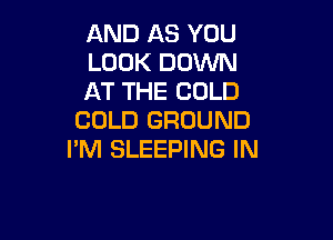 AND AS YOU
LOOK DOWN
AT THE COLD
COLD GROUND

I'M SLEEPING IN