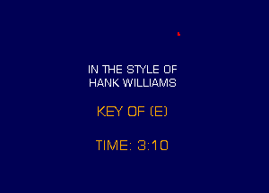 IN THE STYLE 0F
HANK WILLIAMS

KEY OF EEJ

TIME 3110