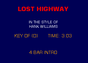 IN THE STYLE 0F
HANK WILLIAMS

KEY OF EDJ TIME 3108

4 BAR INTRO