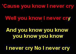 'Cause you know I never cry
Well you know I never cry

And you know you know
you know you know

I never cry No I never cry