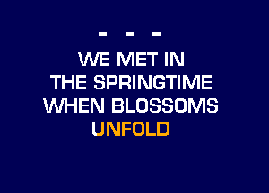 WE MET IN
THE SPRINGTIME

WHEN BLOSSOMS
UNFOLD