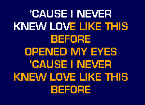 'CAUSE I NEVER
KNEW LOVE LIKE THIS
BEFORE
OPENED MY EYES
'CAUSE I NEVER
KNEW LOVE LIKE THIS
BEFORE