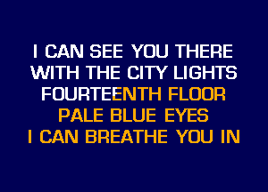 I CAN SEE YOU THERE
WITH THE CITY LIGHTS
FOURTEENTH FLOUR
PALE BLUE EYES
I CAN BREATHE YOU IN