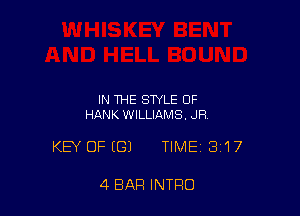IN THE STYLE OF
HANK WILLIAMS. JR

KEY OFIGJ TIME 3'17

4 BAR INTRO