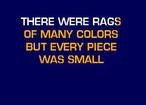 THERE WERE RAGS
0F MANY COLORS
BUT EVERY PIECE

WAS SMALL