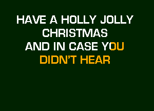 HAVE A HOLLY JOLLY
CHRISTMAS
AND IN CASE YOU

DIDN'T HEAR