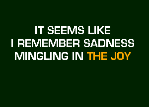 IT SEEMS LIKE
I REMEMBER SADNESS
MINGLING IN THE JOY