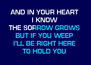 AND IN YOUR HEART
I KNOW
THE BORROW GROWS
BUT IF YOU WEEP
I'LL BE RIGHT HERE
TO HOLD YOU