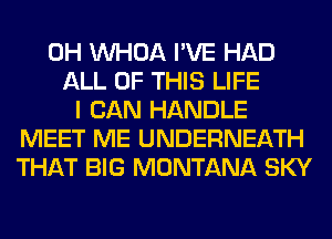 0H VVHOA I'VE HAD
ALL OF THIS LIFE
I CAN HANDLE
MEET ME UNDERNEATH
THAT BIG MONTANA SKY