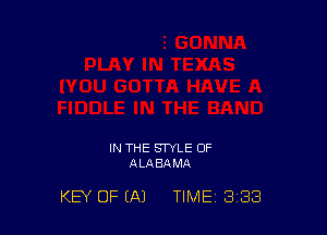 IN THE STYLE OF
ALABAMA

KEY OF (A) TIME 3 33