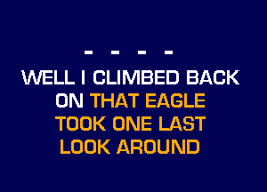 WELL I CLIMBED BACK
ON THAT EAGLE
TOOK ONE LAST
LOOK AROUND