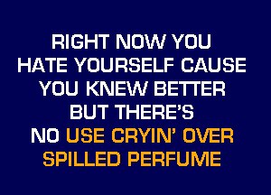 RIGHT NOW YOU
HATE YOURSELF CAUSE
YOU KNEW BETTER
BUT THERE'S
N0 USE CRYIN' OVER
SPILLED PERFUME