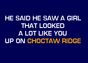 HE SAID HE SAW A GIRL
THAT LOOKED
A LOT LIKE YOU

UP ON CHOCTAW RIDGE