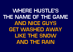 WHERE HUSTLE'S
THE NAME OF THE GAME
AND NICE GUYS
GET WASHED AWAY
LIKE THE SNOW
AND THE RAIN
