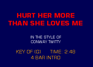 IN THE STYLE OF
CONWAY WWW

KEY OF (G) TIME 248
4 BAR INTRO