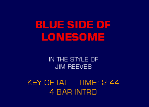 IN THE STYLE OF
JIM REEVES

KEY OF (A1 TIME 2'44
4 BAR INTRO