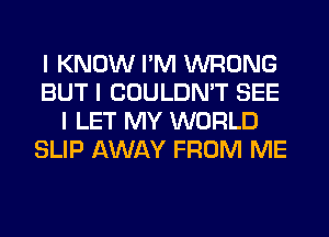 I KNOW I'M WRONG
BUT I COULDN'T SEE
I LET MY WORLD
SLIP AWAY FROM ME