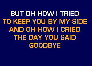 BUT 0H HOWI TRIED
TO KEEP YOU BY MY SIDE
AND 0H HOWI CRIED
THE DAY YOU SAID
GOODBYE