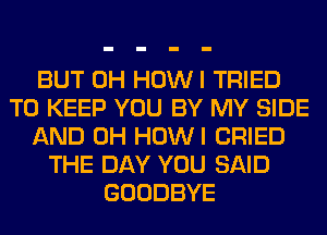 BUT 0H HOWI TRIED
TO KEEP YOU BY MY SIDE
AND 0H HOWI CRIED
THE DAY YOU SAID
GOODBYE