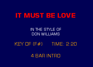 IN THE STYLE 0F
DUN WILLIAMS

KEY OF EFJH TIME 220

4 BAR INTRO