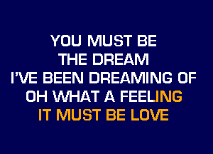 YOU MUST BE
THE DREAM
I'VE BEEN DREAMING OF
DH WHAT A FEELING
IT MUST BE LOVE