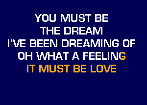 YOU MUST BE
THE DREAM
I'VE BEEN DREAMING OF
DH WHAT A FEELING
IT MUST BE LOVE