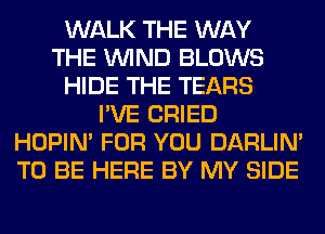 WALK THE WAY
THE WIND BLOWS
HIDE THE TEARS
I'VE CRIED
HOPIN' FOR YOU DARLIN'
TO BE HERE BY MY SIDE