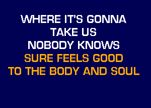 WHERE ITS GONNA
TAKE US
NOBODY KNOWS
SURE FEELS GOOD
TO THE BODY AND SOUL