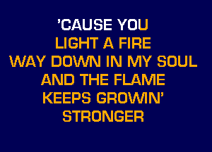 'CAUSE YOU
LIGHT A FIRE
WAY DOWN IN MY SOUL
AND THE FLAME
KEEPS GROWN
STRONGER