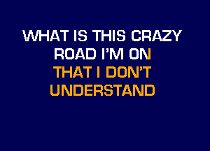 1U'VHAT IS THIS CRAZY
ROAD I'M ON
THAT I DON'T

UNDERSTAND