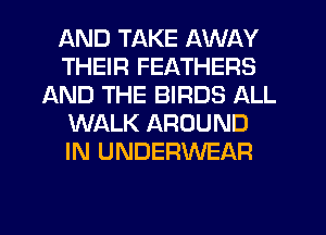 AND TAKE AWAY
THEIR FEATHERS
AND THE BIRDS ALL
WALK AROUND
IN UNDERWEAR