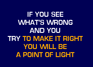 IF YOU SEE
WHATS WRONG
AND YOU
TRY TO MAKE IT RIGHT
YOU WILL BE
A POINT OF LIGHT