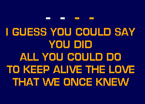 I GUESS YOU COULD SAY
YOU DID
ALL YOU COULD DO
TO KEEP ALIVE THE LOVE
THAT WE ONCE KNEW