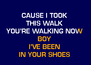 CAUSE I TOOK
THIS WALK
YOU'RE WALKING NOW

BOY
I'VE BEEN
IN YOUR SHOES