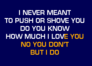 I NEVER MEANT
T0 PUSH 0R SHOVE YOU
DO YOU KNOW
HOW MUCH I LOVE YOU
N0 YOU DON'T
BUT I DO