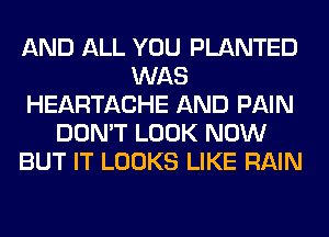 AND ALL YOU PLANTED
WAS
HEARTACHE AND PAIN
DON'T LOOK NOW
BUT IT LOOKS LIKE RAIN