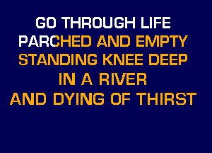 GO THROUGH LIFE
PARCHED AND EMPTY
STANDING KNEE DEEP

IN A RIVER
AND DYING 0F THIRST