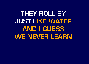 THEY ROLL BY
JUST LIKE WATER
AND I GUESS
WE NEVER LEARN

g