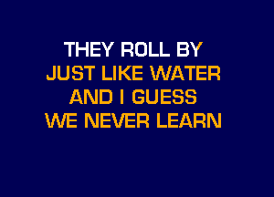 THEY ROLL BY
JUST LIKE WATER
AND I GUESS
WE NEVER LEARN

g