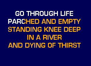 GO THROUGH LIFE
PARCHED AND EMPTY
STANDING KNEE DEEP

IN A RIVER
AND DYING 0F THIRST