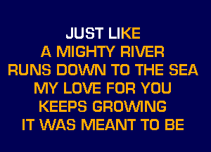 JUST LIKE
A MIGHTY RIVER
RUNS DOWN TO THE SEA
MY LOVE FOR YOU
KEEPS GROWING
IT WAS MEANT TO BE