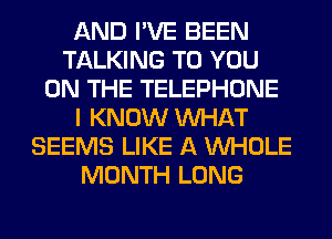 AND I'VE BEEN
TALKING TO YOU
ON THE TELEPHONE
I KNOW WHAT
SEEMS LIKE A WHOLE
MONTH LONG
