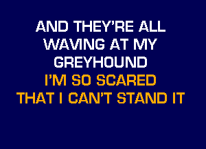 AND THEY'RE ALL
WAVING AT MY
GREYHOUND
I'M SO SCARED
THAT I CAN'T STAND IT